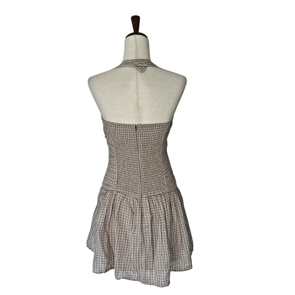 Abercrombie & Fitch The A&F Emerson Drop-Waist Mini Dress in Brown Gingham Small - Picture 8 of 15